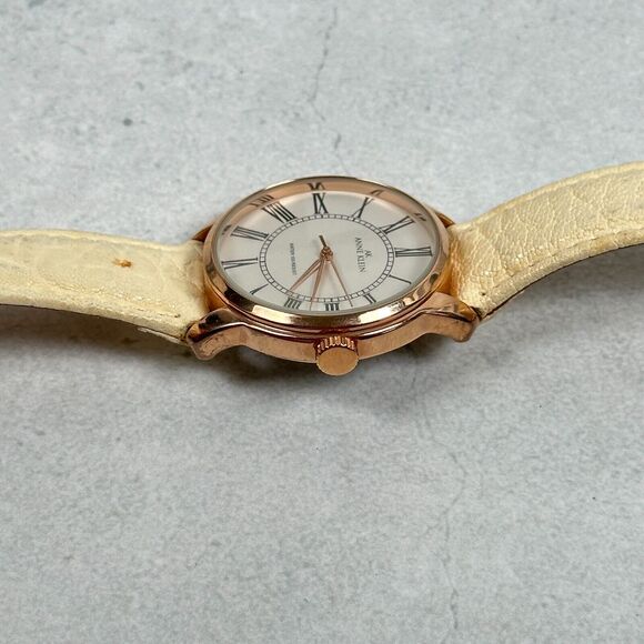 Anne Klein Watch Womens 36mm Gold Tone Beige Leather Band Classic New Battery - Picture 7 of 13